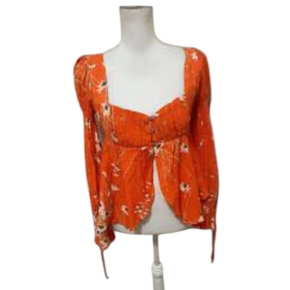 Urban Outfitters Tops - Urban Outfitters Orange Floral Allie Tie-Sleeve Blouse Size M
